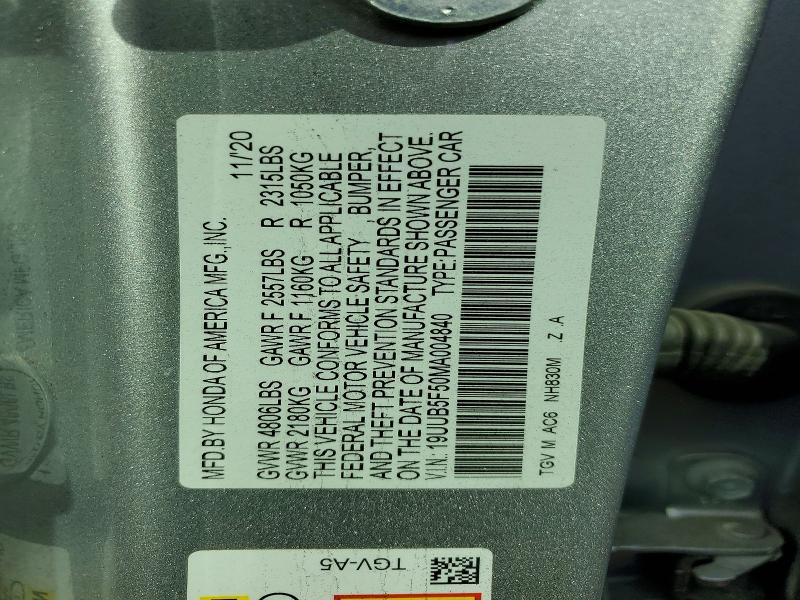 2021 Acura Tlx მანქანა იყიდება აუქციონზე, vin: 19UUB5F50MA004840, აუქციონის ნომერი: 45852676
