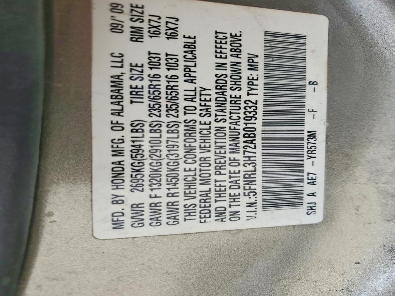 49662346 :رقم المزاد ، 5FNRL3H72AB019332 vin ، 2010 Honda Odyssey مزاد بيع