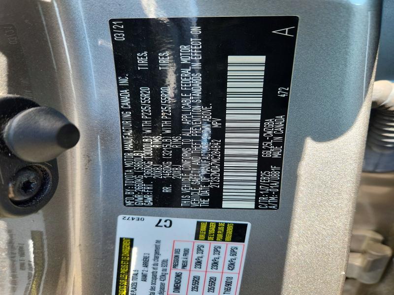 Aukcja sprzedaży 2021 Lexus Rx, vin: 2T2SZMDA7MC284842, numer aukcji: 50421776