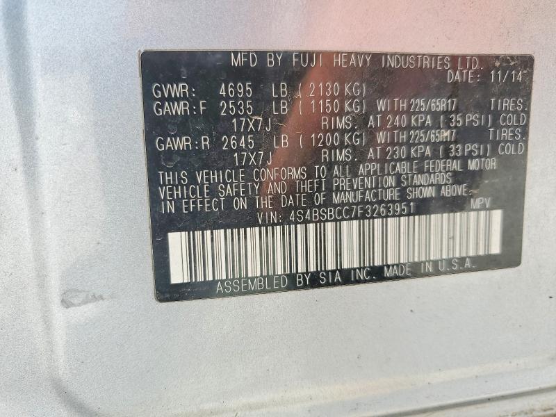 2015 Subaru Outback მანქანა იყიდება აუქციონზე, vin: 4S4BSBCC7F3263951, აუქციონის ნომერი: 49621906