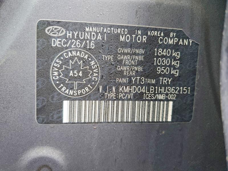 Aukcja sprzedaży 2017 Hyundai Elantra, vin: KMHD04LB1HU362151, numer aukcji: 47946886