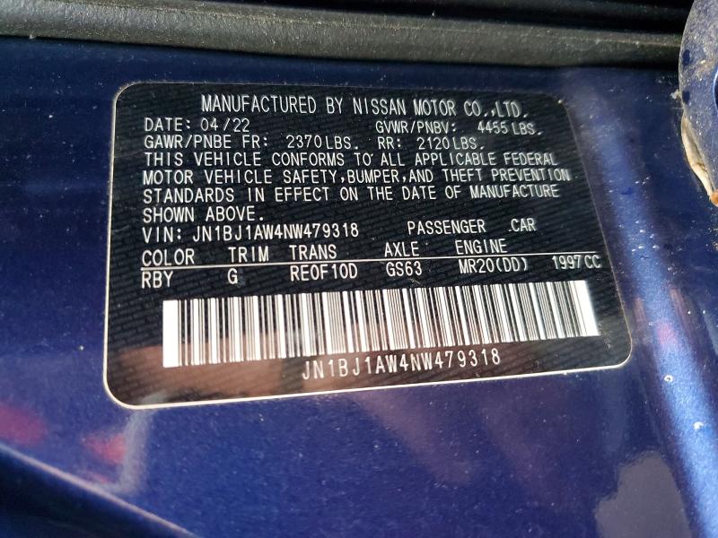 48595806 :رقم المزاد ، JN1BJ1AW4NW479318 vin ، 2022 Nissan Rogue Sport مزاد بيع