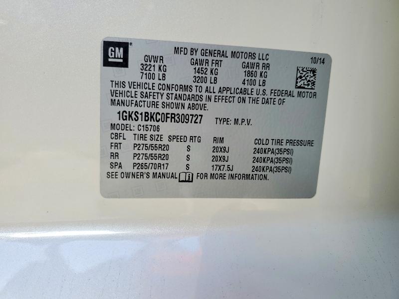 49835886 :رقم المزاد ، 1GKS1BKC0FR309727 vin ، 2015 Gmc Yukon مزاد بيع