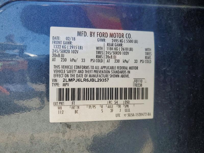 Продажа на аукционе авто 2018 Lincoln Mkx, vin: 2LMPJ6LR6JBL29357, номер лота: 49259796