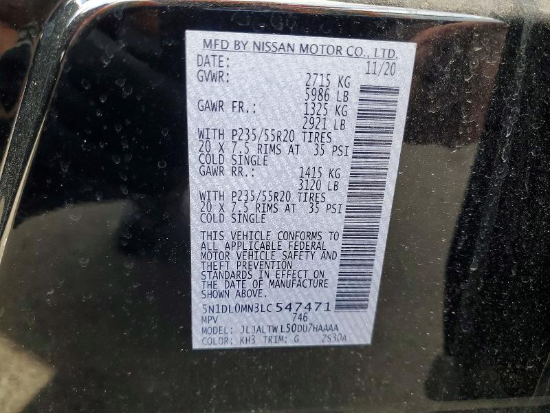 Aukcja sprzedaży 2020 Infiniti Qx60, vin: 5N1DL0MN3LC547471, numer aukcji: 50808196