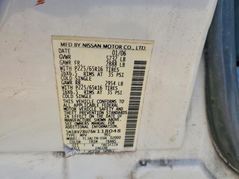 Aukcja sprzedaży 2006 Nissan Quest, vin: 5N1BV28U76N118048, numer aukcji: 48796136