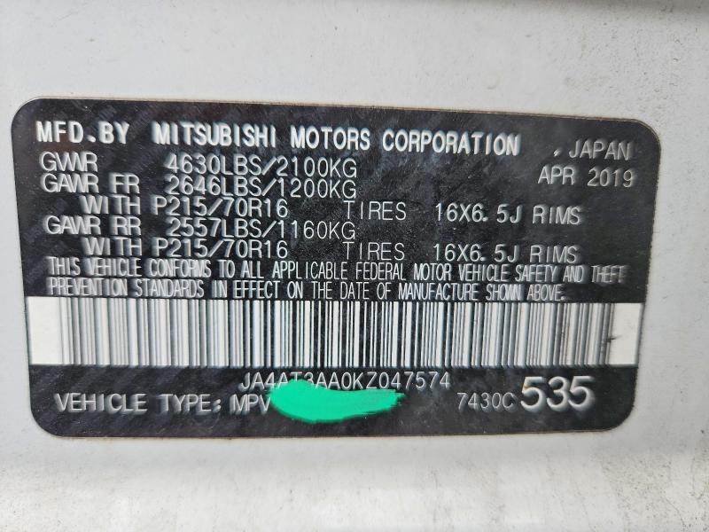 Продаж на аукціоні авто 2019 Mitsubishi Eclipse Cross, vin: JA4AT3AA0KZ047574, номер лоту: 48068276