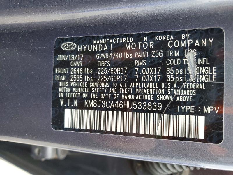 50981126 :رقم المزاد ، KM8J3CA46HU533839 vin ، 2017 Hyundai Tucson مزاد بيع