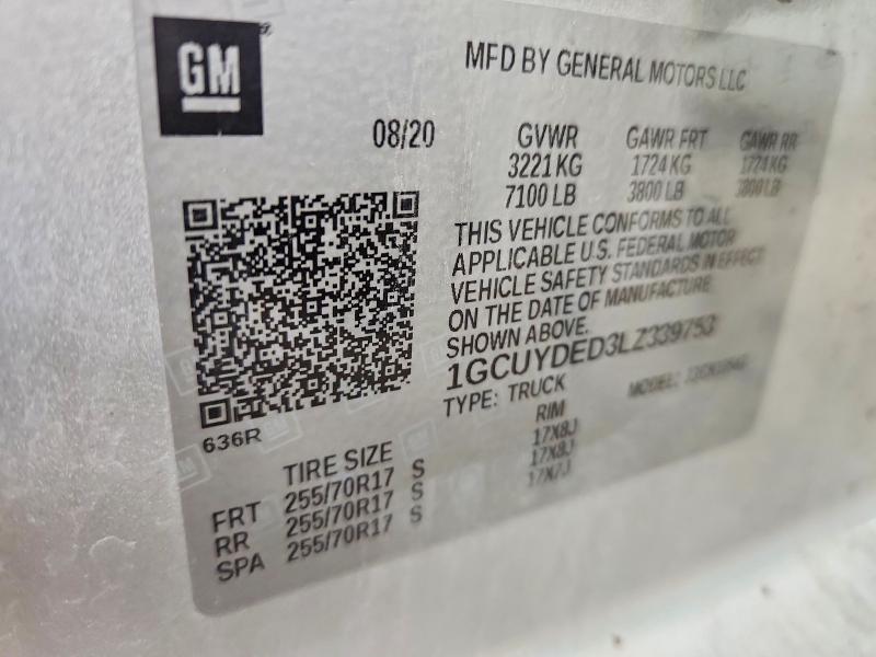 Aukcja sprzedaży 2020 Chevrolet Silverado, vin: 1GCUYDED3LZ339753, numer aukcji: 51428276