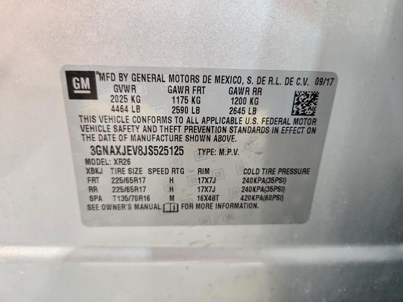 49978036 :رقم المزاد ، 3GNAXJEV8JS525125 vin ، 2018 Chevrolet Equinox مزاد بيع