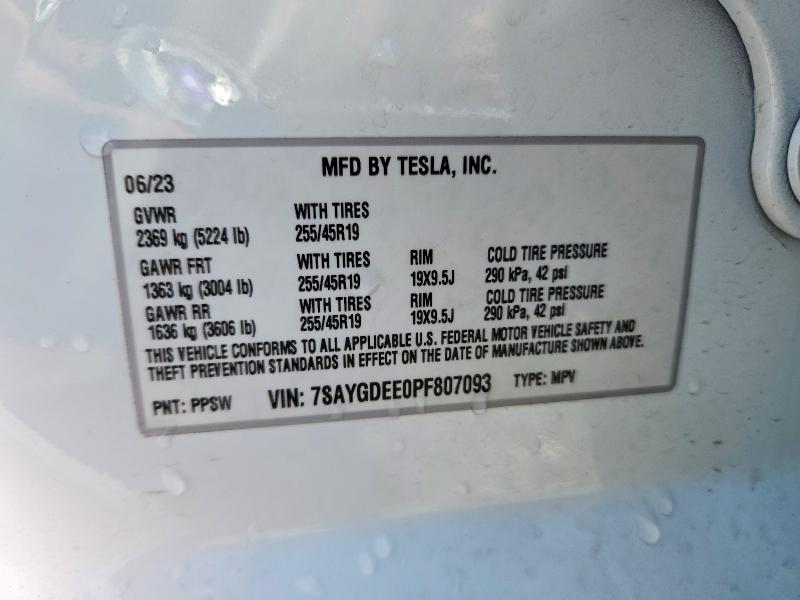 2023 Tesla Model Y მანქანა იყიდება აუქციონზე, vin: 7SAYGDEE0PF807093, აუქციონის ნომერი: 48944956