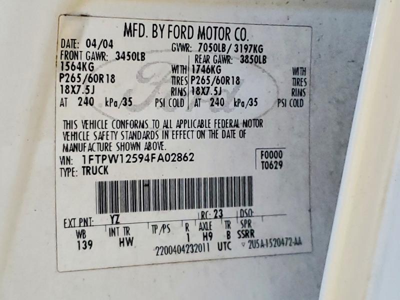 Aukcja sprzedaży 2004 Ford F150, vin: 1FTPW12594FA02862, numer aukcji: 48976196