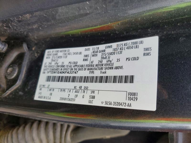 Продаж на аукціоні авто 2019 Ford F150, vin: 1FTEW1E40KFA33747, номер лоту: 79760085