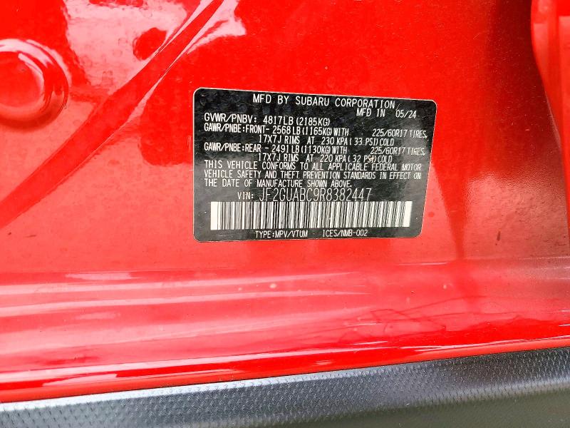 50586296 :رقم المزاد ، JF2GUABC9R8382447 vin ، 2024 Subaru Crosstrek مزاد بيع