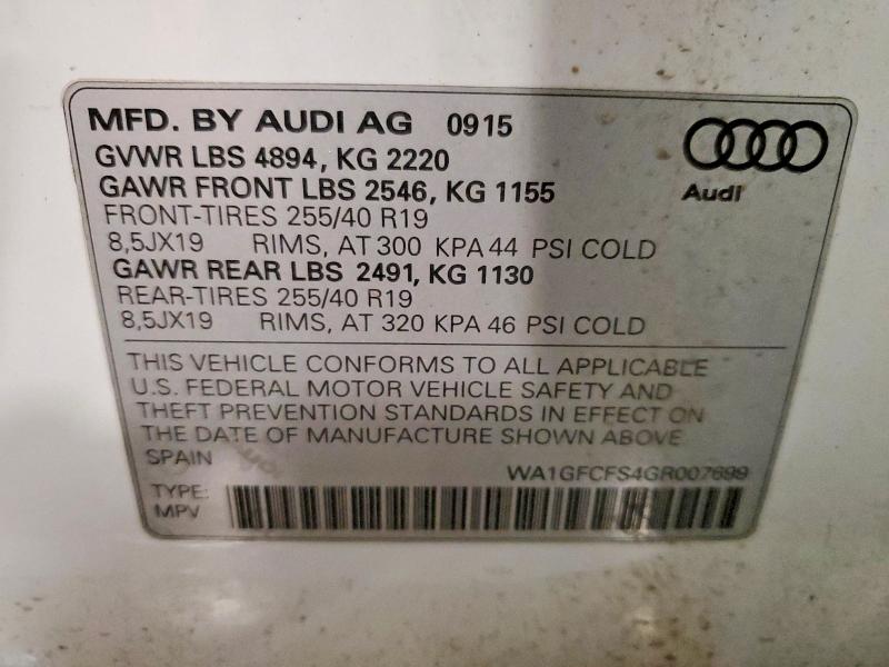 2016 Audi Q3 მანქანა იყიდება აუქციონზე, vin: WA1GFCFS4GR007699, აუქციონის ნომერი: 50125036