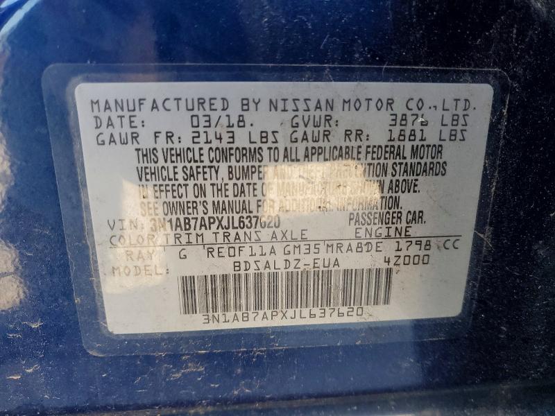 50978126 :رقم المزاد ، 3N1AB7APXJL637620 vin ، 2018 Nissan Sentra مزاد بيع
