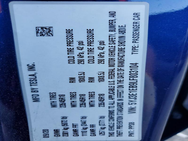 Продажа на аукционе авто 2020 Tesla Model 3, vin: 5YJ3E1EB9LF803104, номер лота: 48081236