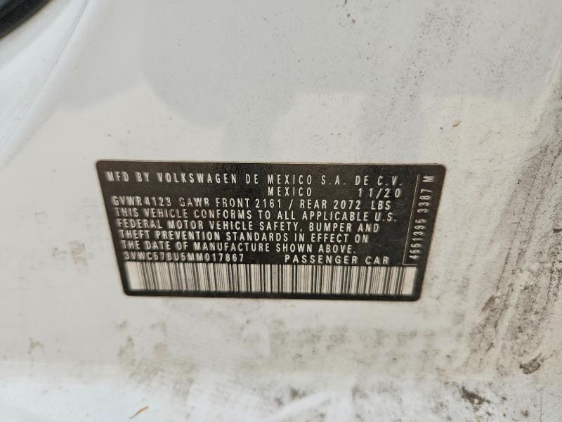 Aukcja sprzedaży 2021 Volkswagen Jetta, vin: 3VWC57BU5MM017867, numer aukcji: 50613096