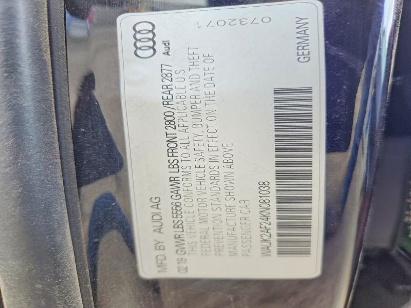 2019 Audi A6 მანქანა იყიდება აუქციონზე, vin: WAUK2AF24KN081038, აუქციონის ნომერი: 48247376