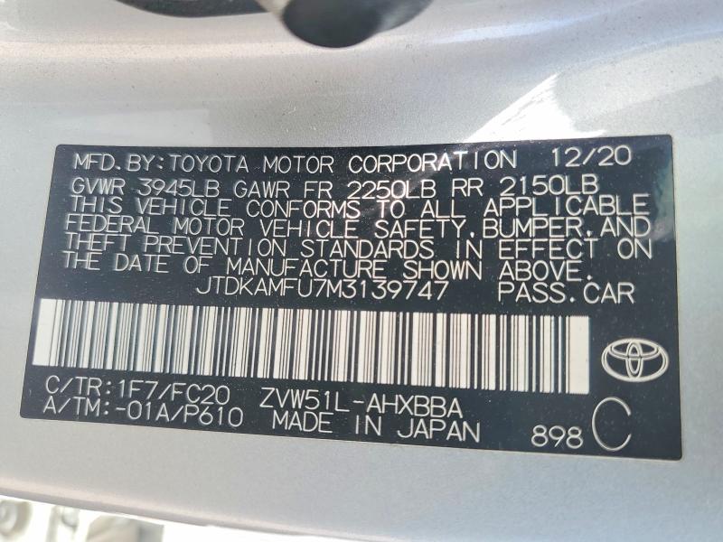 Продажа на аукционе авто 2021 Toyota Prius, vin: JTDKAMFU7M3139747, номер лота: 51312256
