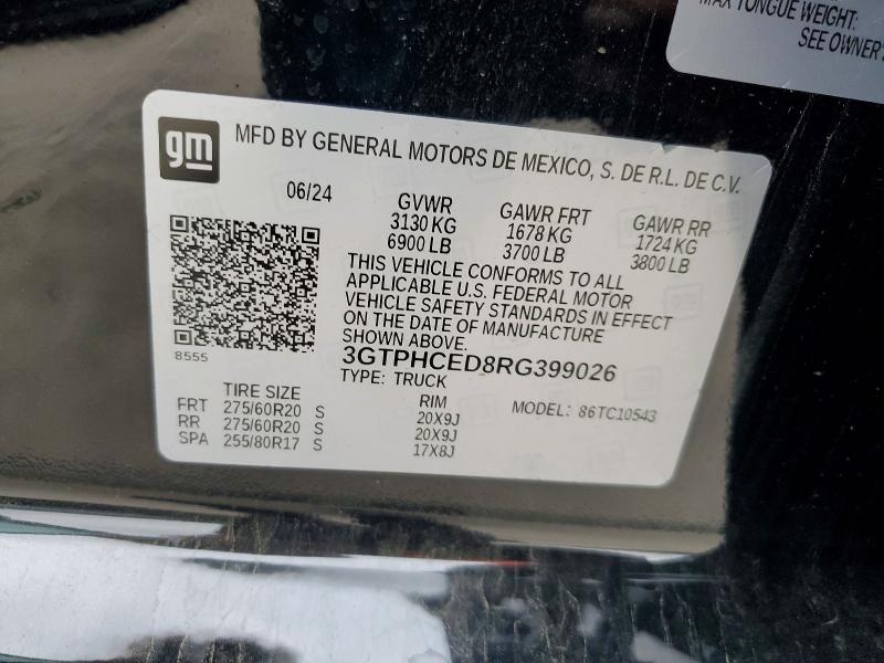 2024 Gmc Sierra მანქანა იყიდება აუქციონზე, vin: 3GTPHCED8RG399026, აუქციონის ნომერი: 50661626