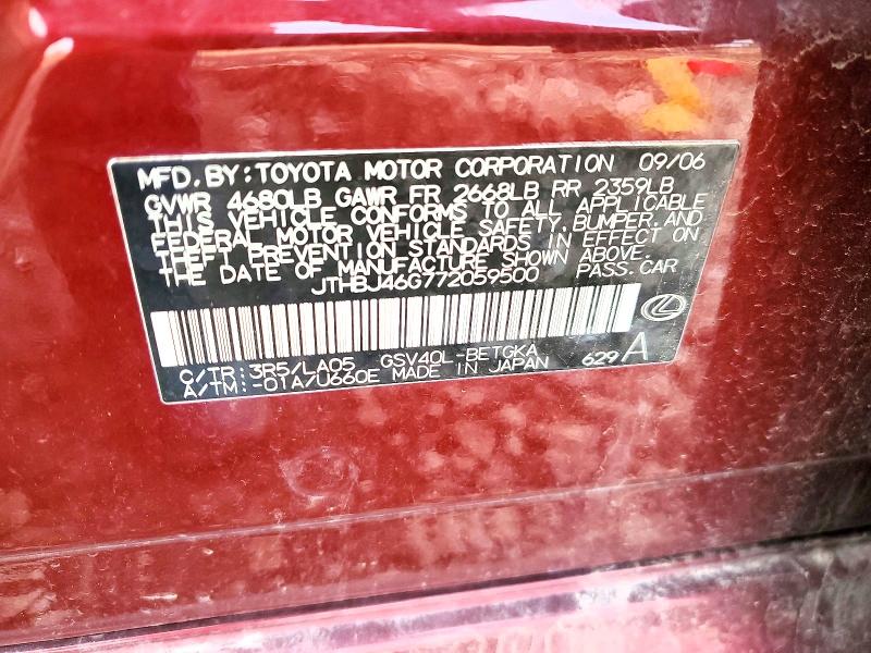 Aukcja sprzedaży 2007 Lexus Es 350, vin: JTHBJ46G772059500, numer aukcji: 49181606