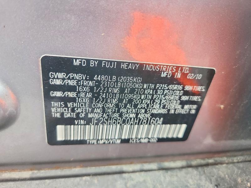 Aukcja sprzedaży 2010 Subaru Forester, vin: JF2SH6BC0AH781604, numer aukcji: 48621676