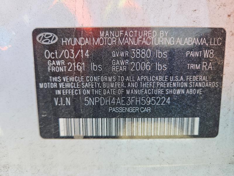 2015 Hyundai Elantra მანქანა იყიდება აუქციონზე, vin: 5NPDH4AE3FH595224, აუქციონის ნომერი: 49857446