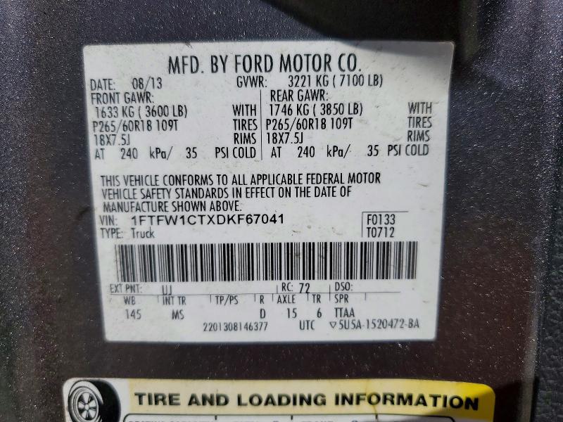 Продажа на аукционе авто 2013 Ford F150, vin: 1FTFW1CTXDKF67041, номер лота: 49987566