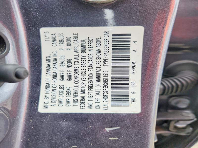 Продажа на аукционе авто 2016 Honda Civic, vin: 2HGFC2F59GH511519, номер лота: 49964596