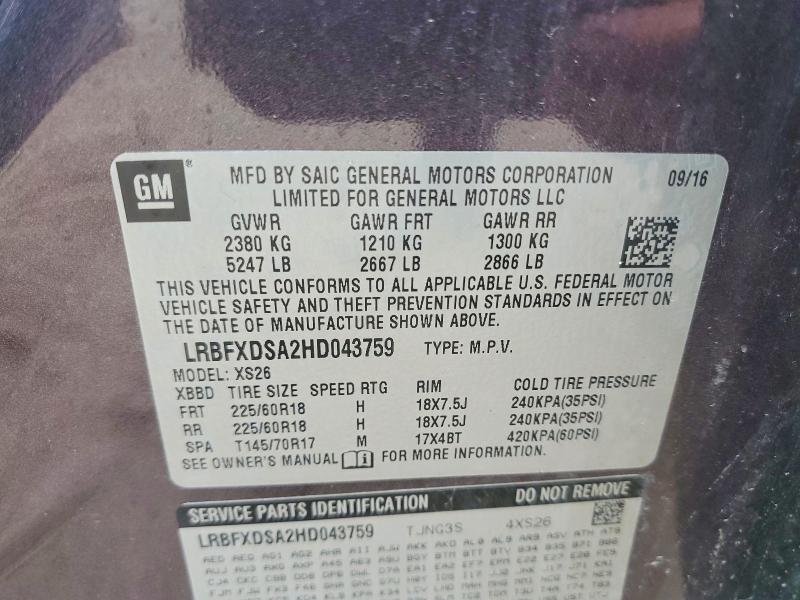 Продаж на аукціоні авто 2017 Buick Envision, vin: LRBFXDSA2HD043759, номер лоту: 49881266