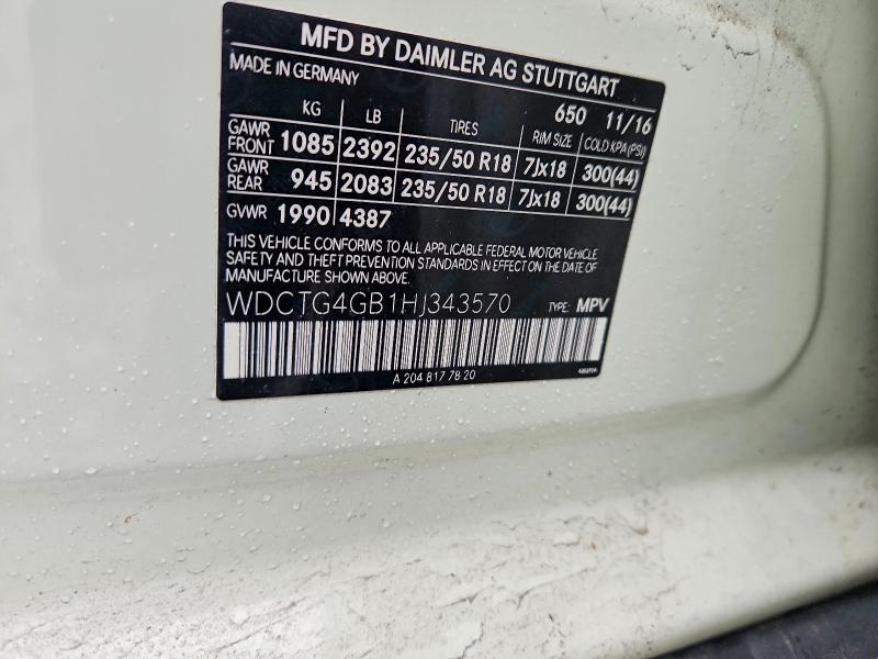 Aukcja sprzedaży 2017 Mercedes-benz Gla, vin: WDCTG4GB1HJ343570, numer aukcji: 49815076