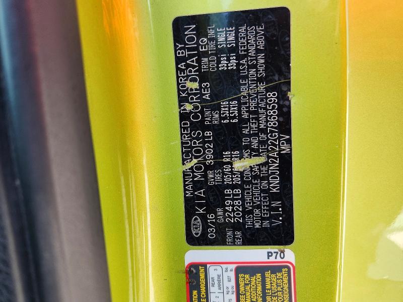 51725246 :رقم المزاد ، KNDJN2A22G7868598 vin ، 2016 Kia Soul مزاد بيع