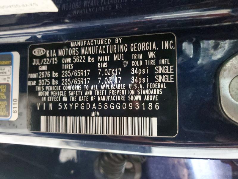 2016 Kia Sorento მანქანა იყიდება აუქციონზე, vin: 5XYPGDA58GG093186, აუქციონის ნომერი: 46209566