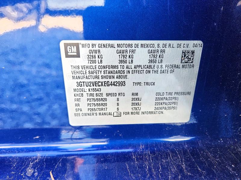 2014 Gmc Sierra მანქანა იყიდება აუქციონზე, vin: 3GTU2VECXEG442993, აუქციონის ნომერი: 50343526
