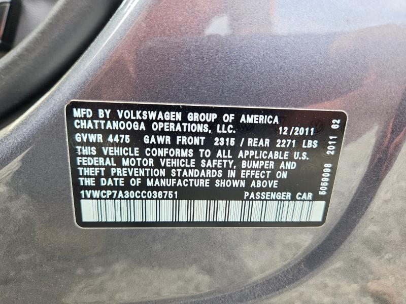 Продажа на аукционе авто 2012 Volkswagen Passat, vin: 1VWCP7A30CC036751, номер лота: 49780476