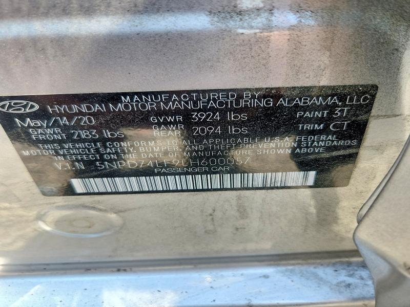 Продаж на аукціоні авто 2020 Hyundai Elantra, vin: 5NPD74LF9LH600057, номер лоту: 51095296