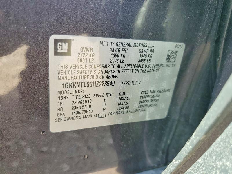 Aukcja sprzedaży 2017 Gmc Acadia, vin: 1GKKNTLS6HZ223549, numer aukcji: 50120096