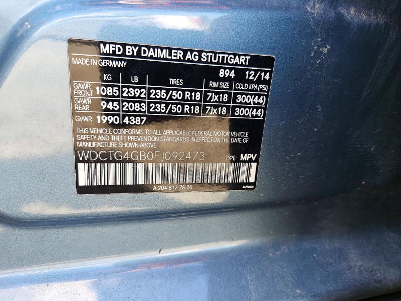 Продажа на аукционе авто 2015 Mercedes-benz Gla, vin: WDCTG4GB0FJ092473, номер лота: 50341556