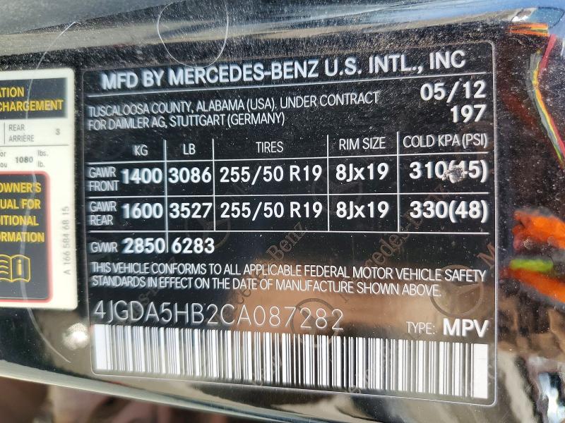 Продажа на аукционе авто 2012 Mercedes-benz Ml, vin: 4JGDA5HB2CA087282, номер лота: 48796956