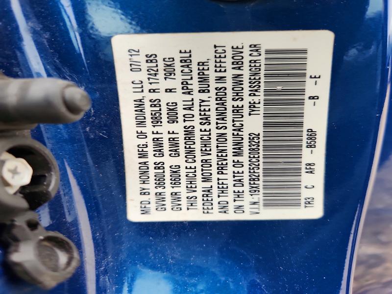 51802266 :رقم المزاد ، 19XFB2F52CE083252 vin ، 2012 Honda Civic مزاد بيع