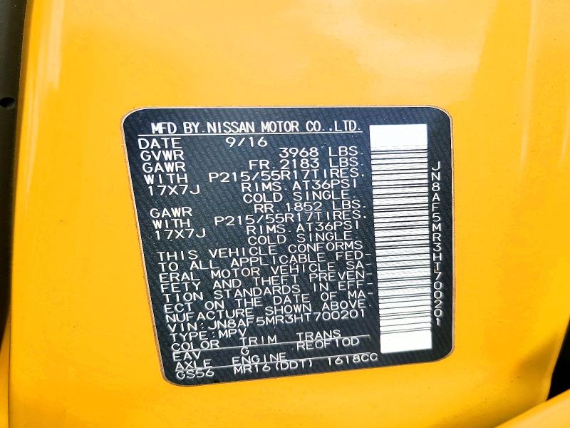 49742716 :رقم المزاد ، JN8AF5MR3HT700201 vin ، 2017 Nissan Juke مزاد بيع