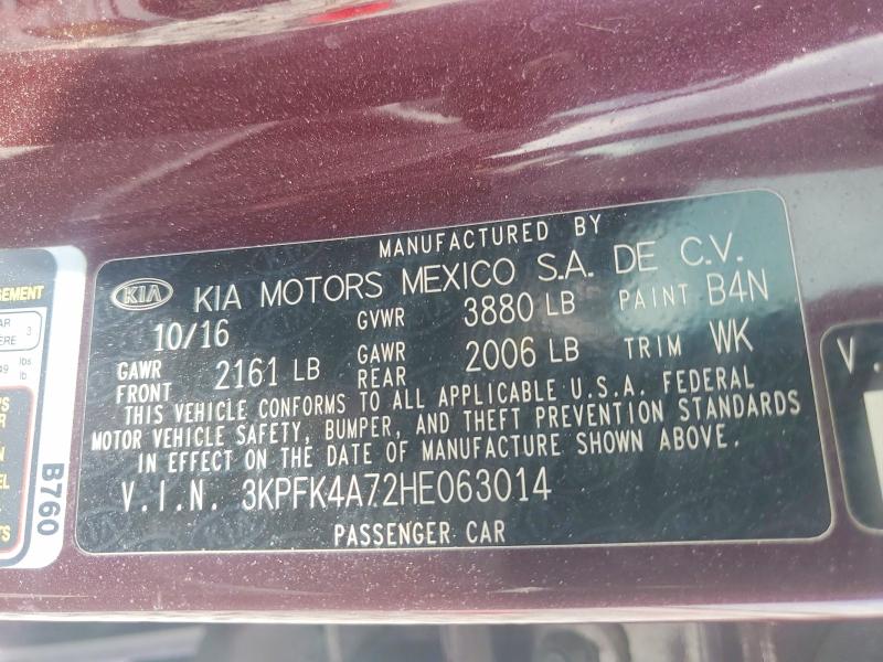 51148906 :رقم المزاد ، 3KPFK4A72HE063014 vin ، 2017 Kia Forte مزاد بيع