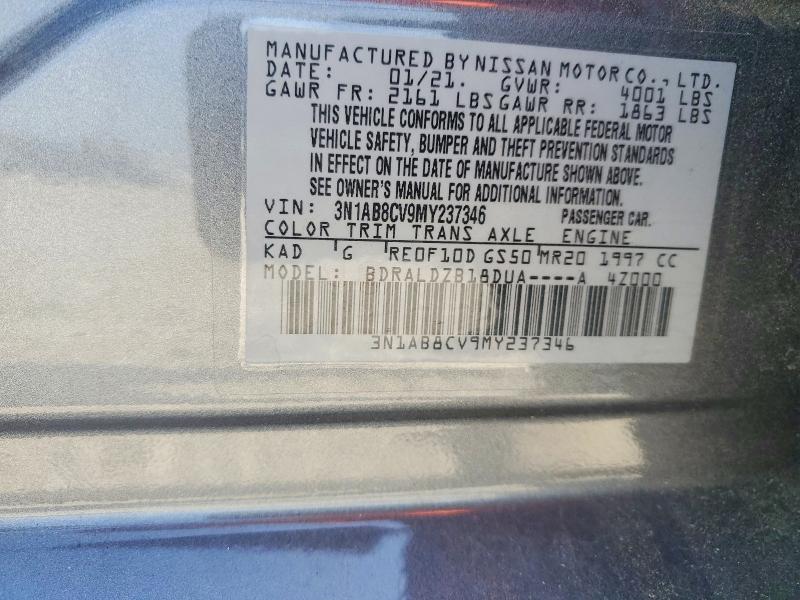 50637656 :رقم المزاد ، 3N1AB8CV9MY237346 vin ، 2021 Nissan Sentra مزاد بيع