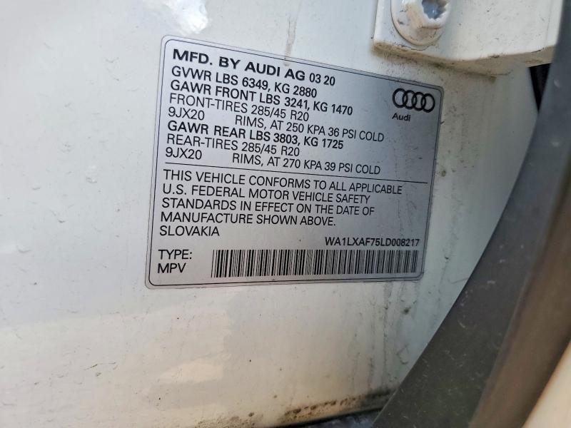 2020 Audi Q7 მანქანა იყიდება აუქციონზე, vin: WA1LXAF75LD008217, აუქციონის ნომერი: 49581266