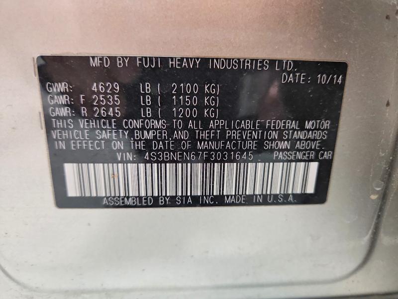 2015 Subaru Legacy მანქანა იყიდება აუქციონზე, vin: 4S3BNEN67F3031645, აუქციონის ნომერი: 51841676