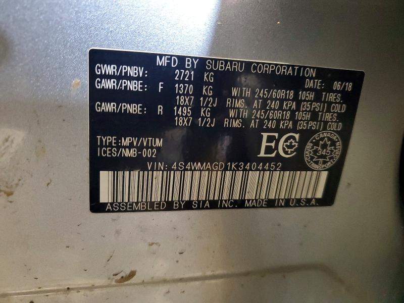 Aukcja sprzedaży 2019 Subaru Ascent, vin: 4S4WMAGD1K3404452, numer aukcji: 47636006