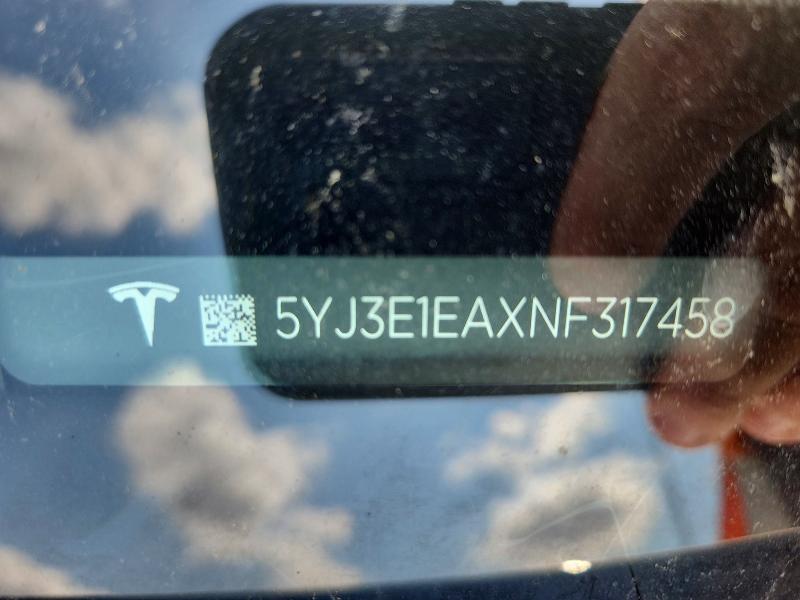 2022 Tesla Model 3 მანქანა იყიდება აუქციონზე, vin: 5YJ3E1EAXNF317458, აუქციონის ნომერი: 50156696