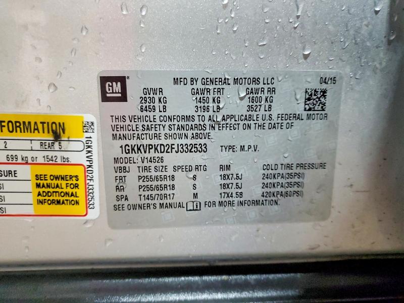 Aukcja sprzedaży 2015 Gmc Acadia, vin: 1GKKVPKD2FJ332533, numer aukcji: 48645716