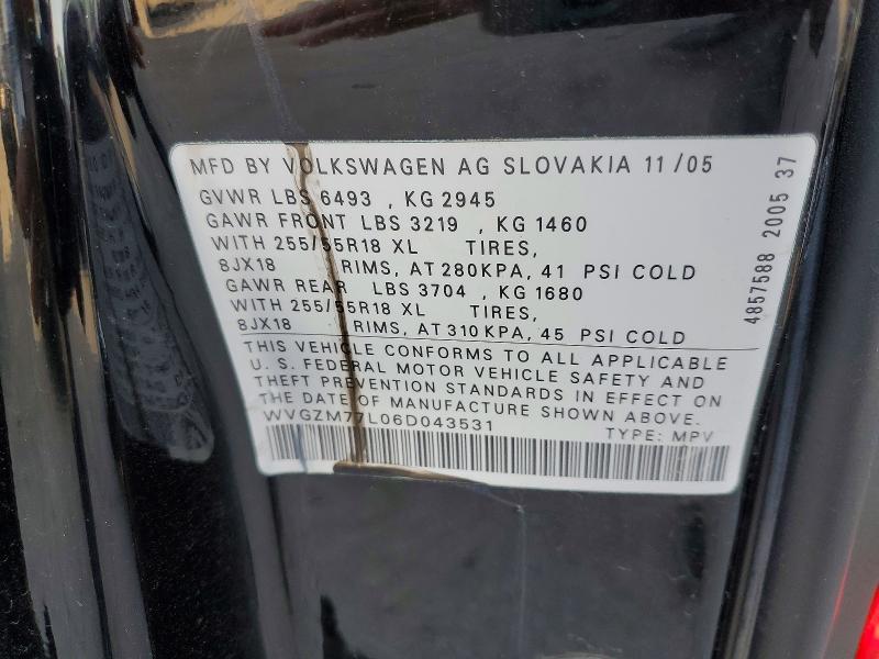 Продажа на аукционе авто 2006 Volkswagen Touareg, vin: WVGZM77L06D043531, номер лота: 50487266